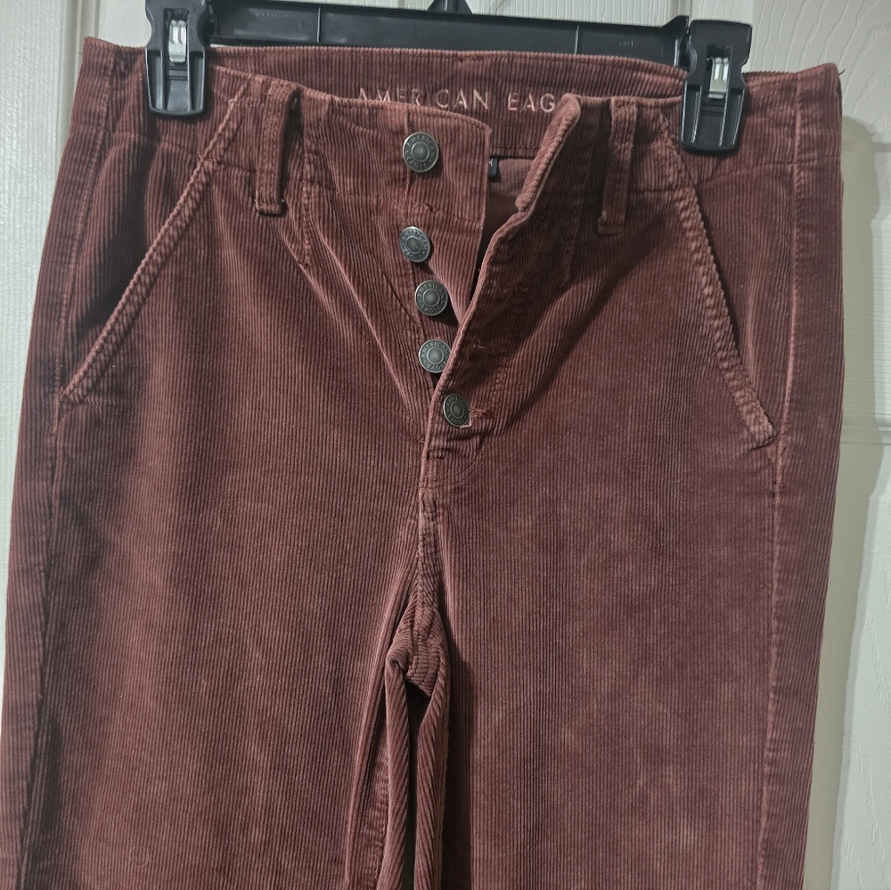 American Eagle Super High Rise Rusty Red Corduroy Flare Pants, Size 4, EUC! - Picture 3 of 13